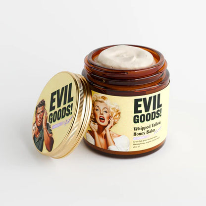 EVIL GOODS! Whipped Beef Tallow and Manuka Honey Balm, 4oz, Organic Face Cream, Moisturizer, Body Lotion, Skin Care and Lip Balm